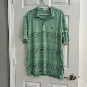 Men's Tommy Bahama Short Sleeve Polo - Green Stripe - Size XL